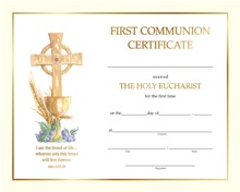 First Communion Certificate 10" x 8"