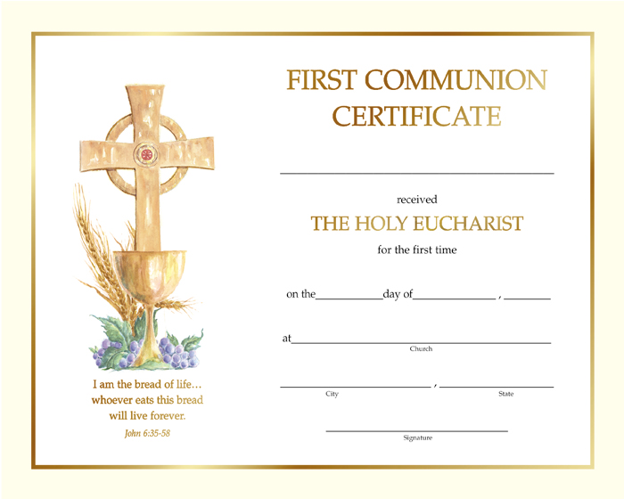 First Communion Certificate 10" x 8"
