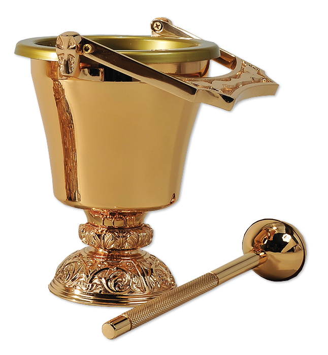 Bronze Holy Water Pot and Sprinkler