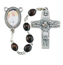POPE FRANCIS BROWN WOOD ROSARY