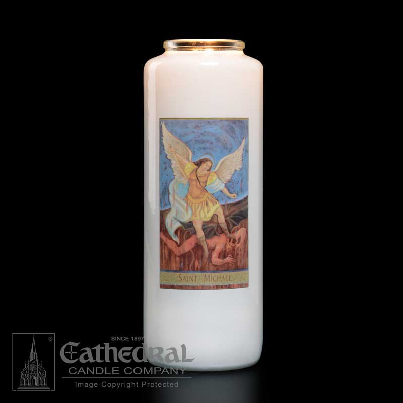 St. Michael Full Color Glass Bottleneck Candle