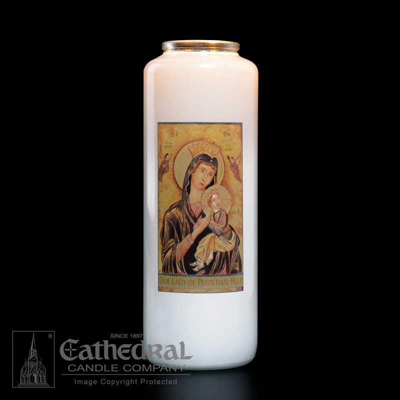 Our Lady of Perpetual Help Full Color Bottleneck Candle
