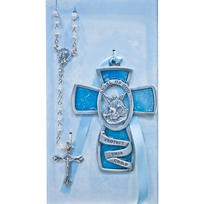 Blue Baby Cross and Rosary Set