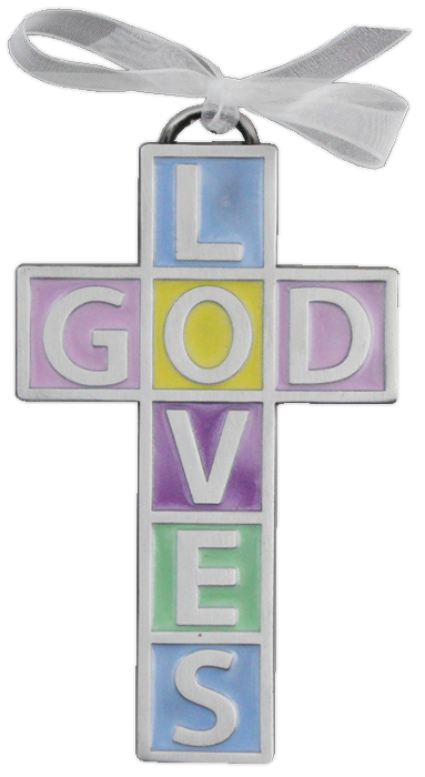 God Loves Small Metal Crib Cross
