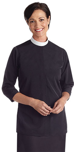 Black Woman's Neckband Collar Clergy Shirt