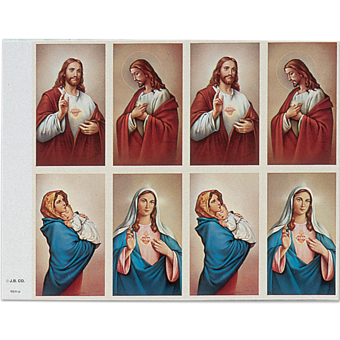 Sacred Heart/Immaculate Heart 8-UP Holy Card