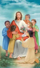 Jesus With Children Holy Card (8-UP)