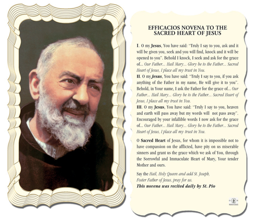 St. Pio Efficios Novena to Sacred Heart of Jesus. 01-1896. Tonini Church  Supply