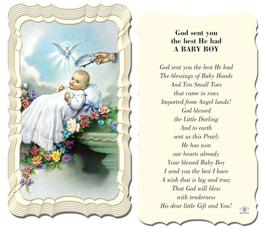 God sent you the best he had - Boy Baptism Holy Card