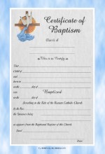 Bilingual Certificate of Baptism with Blue Border