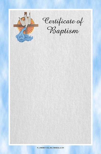 Bilingual Certificate of Baptism with Blue Border