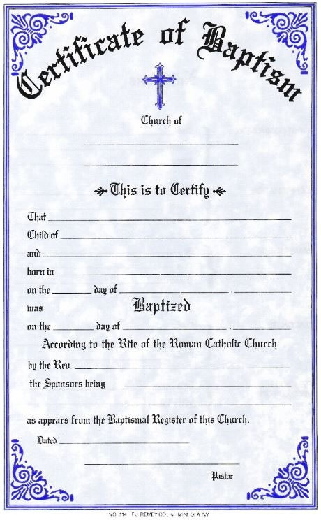 Two Color Certificate of Baptism