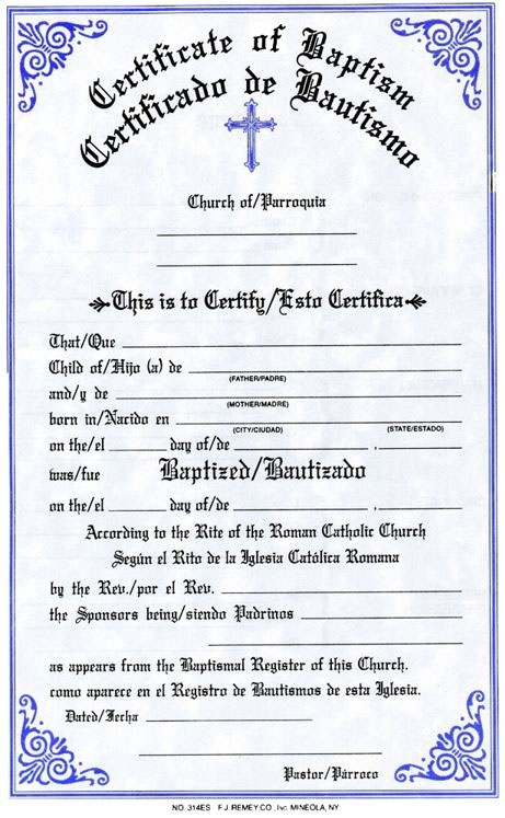 Bilingual Two Color Certificate of Baptism