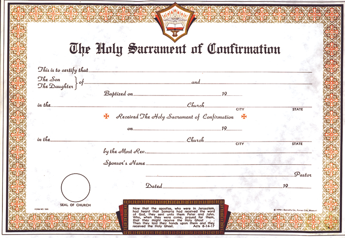 Confirmation Certificate Pad