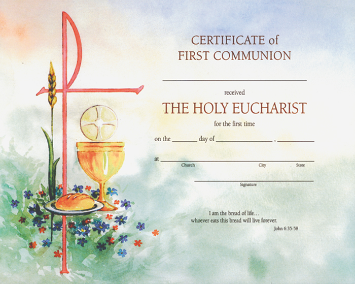 Watercolored First Communion Certificate
