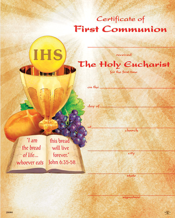 First Communion Certificate. 071068. Tonini Church Supply