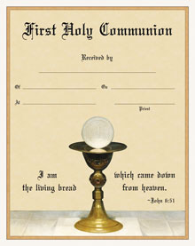 First Communion Certificate w/Chalice 50/BX W/O Envelopes