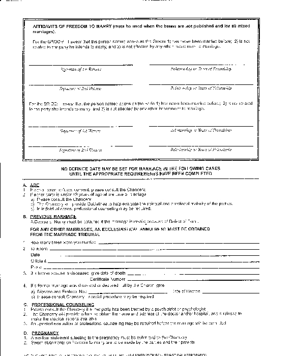 Pre-Nuptial Investigation Questionnaire Forms