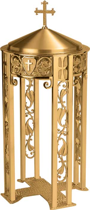 Ornate Leaf Design Bronze Baptismal Stand