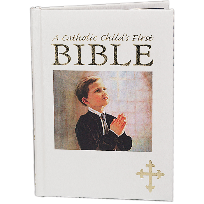 Boy White Catholic Children's First Communion Bible