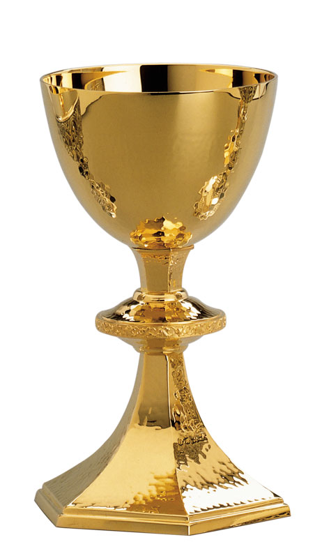 Brass Gold Plated Hammer Texture Chalice with Dish Paten