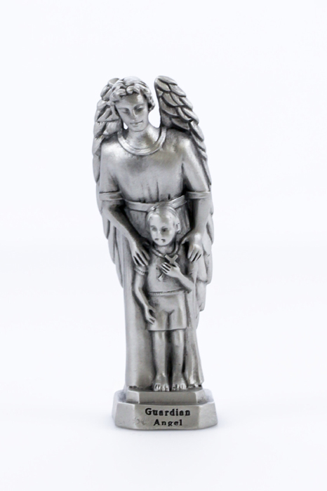 Guardian Angel w Boy Pewterette Statue