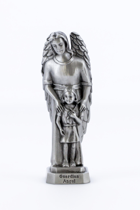 Guardian Angel with Girl Pewterette Statue