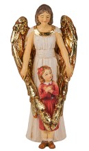 Hand Painted Guardian Angel With Girl Statue