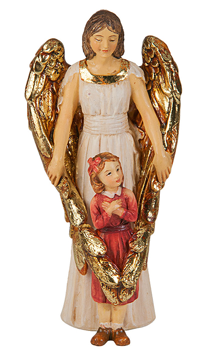 Hand Painted Guardian Angel With Girl Statue
