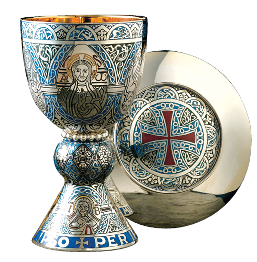 "Fire Enamel Tassilo" Chalice and Dish Paten