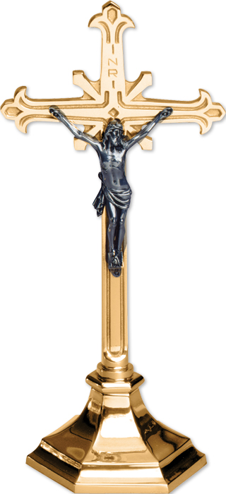 Budded Lined Bronze Altar Crucifix