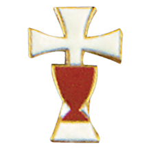 Enameled Cross with Chalice Lapel Pin