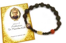 St. Maximilian Kolbe Black Lava Bead Bracelet