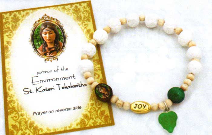 St. Kateri Tekakwitha White Lava Bead Bracelet