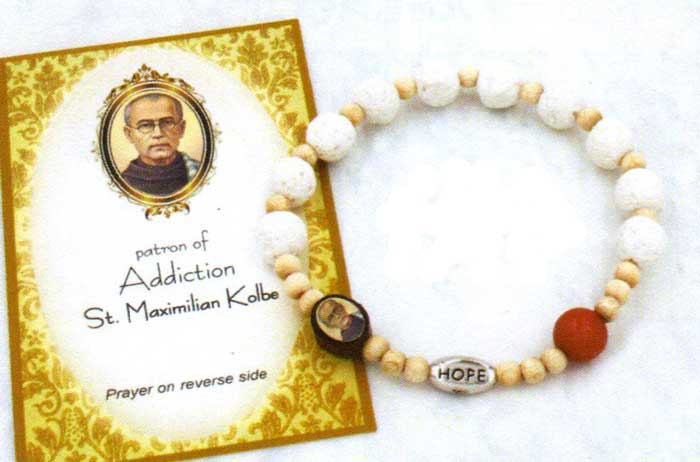 St. Maximilian Kolbe White Lava Bead Bracelet