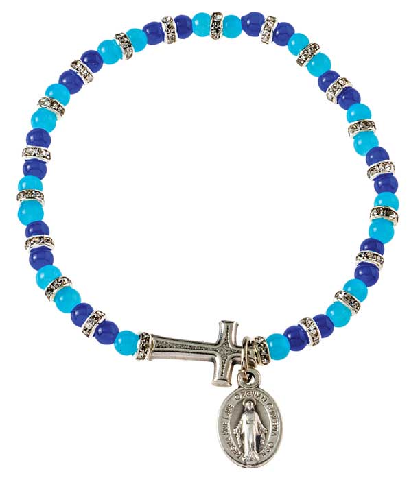 Blue and Aqua Beaded Stretch Bracelet