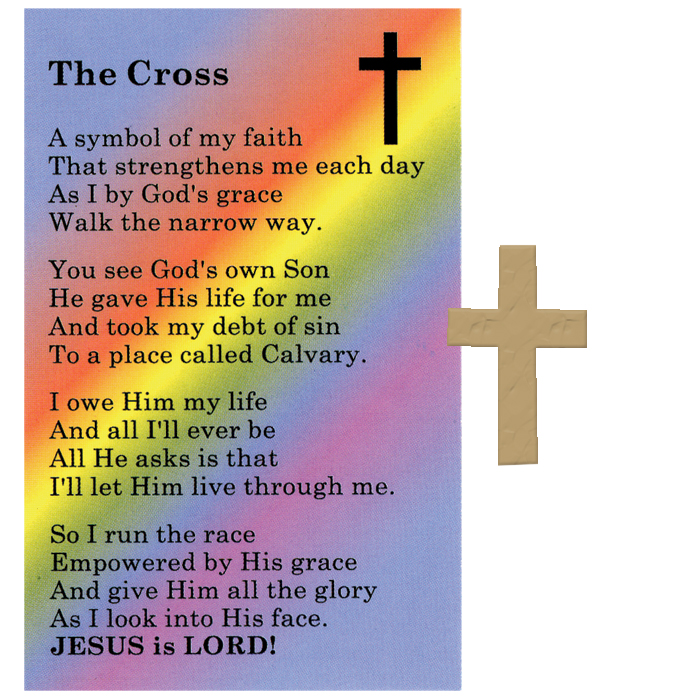 Pocket Cross with Verse Card. 26-3007. Tonini Church Supply