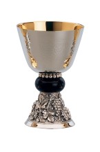 Brass Silver-plated Grape and Leaf Design Chalice with Paten