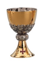 2 Tone Brass Grapevine Sterling Silver Cup Chalice with Bowl Paten