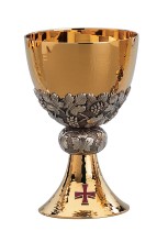 2 Tone Brass Grapevine Design Chalice with Bowl Paten