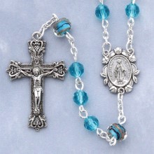 Aqua Rose and Heart Design Crystal Rosary