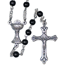 Black Glass Bead First Communion Rosary