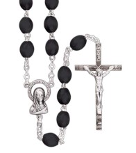 Black Oval Wood Bead Rosary
