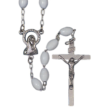 White Oval Bead First Communion Rosary