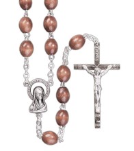 Brown Oval Wood Bead Rosary