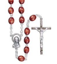 Maroon Oval Wood Bead Rosary