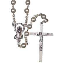 White Pearlized Bead First Communion Rosary