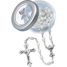 4X7mm Oval White Glass Bead Rosary