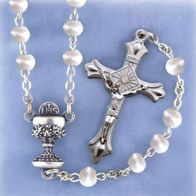 Handmade White Cats Eye Rosary