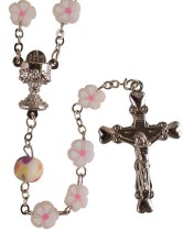 White Flower Shaped Bead Rosary